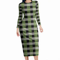 Aloha Hawaii Pakalana Pikake Lei Long Sleeve Bodycon Dress Palaka Inspired Hawaiian-plaid Black