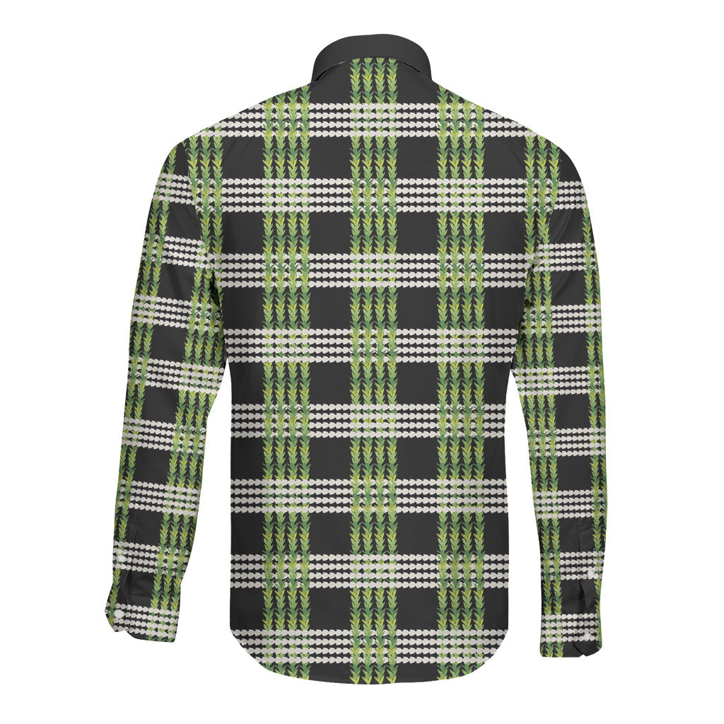 Aloha Hawaii Pakalana Pikake Lei Long Sleeve Button Shirt Palaka Inspired Hawaiian-plaid Black