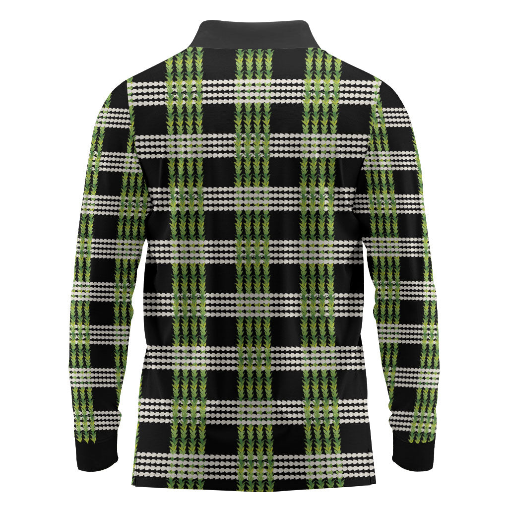 Aloha Hawaii Pakalana Pikake Lei Long Sleeve Polo Shirt Palaka Inspired Hawaiian-plaid Black