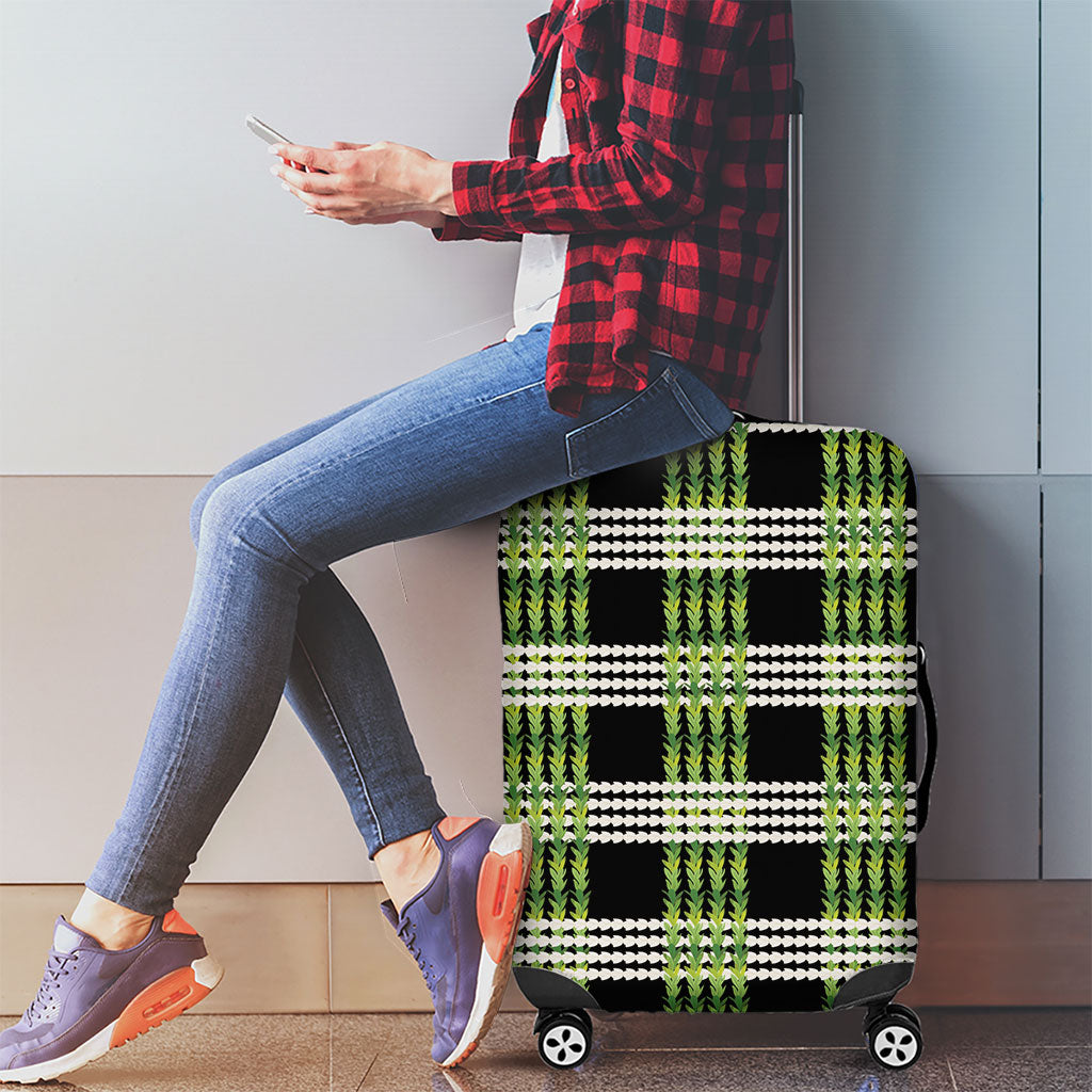 Aloha Hawaii Pakalana Pikake Lei Luggage Cover Palaka Inspired Hawaiian-plaid Black