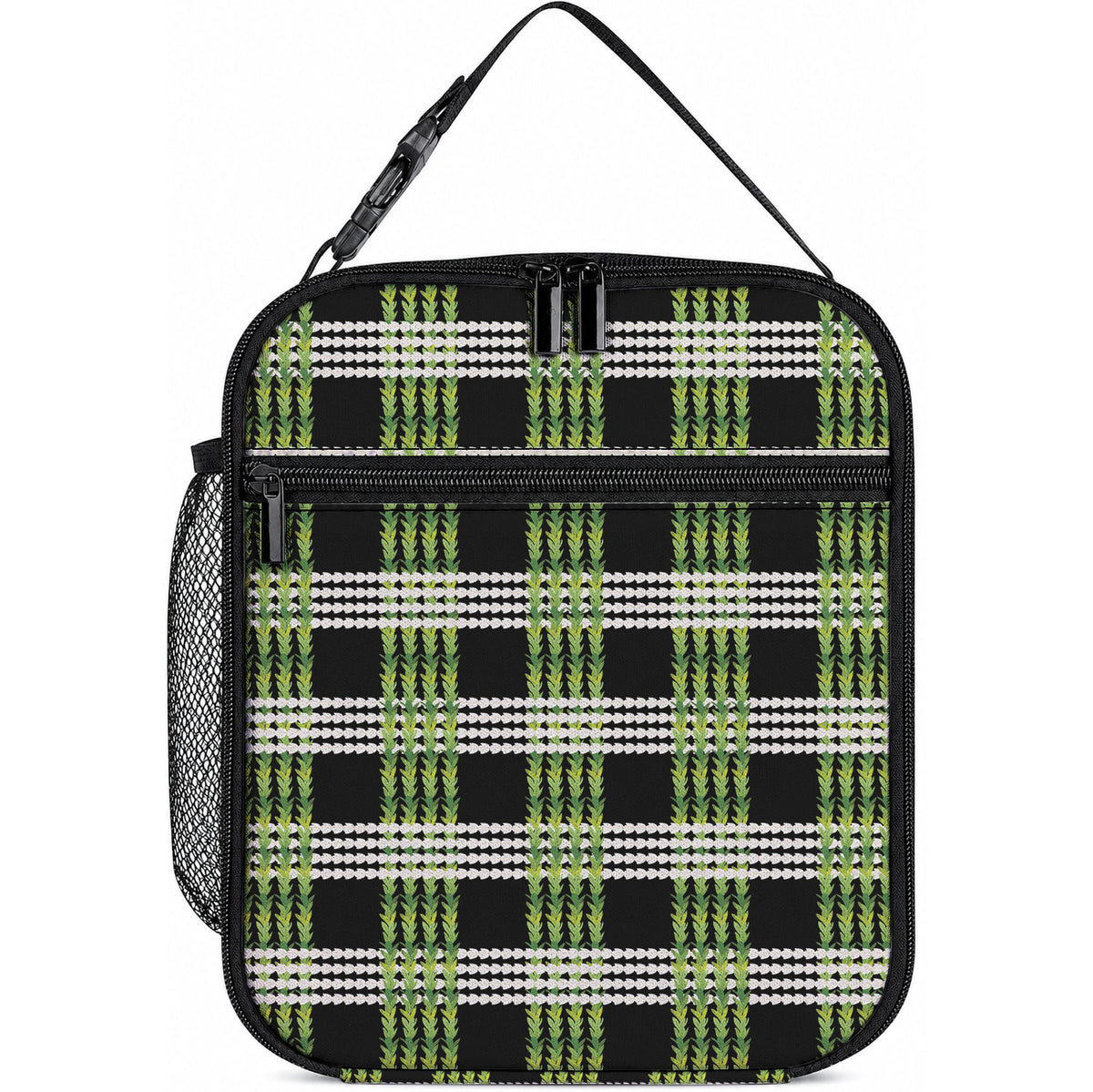 Aloha Hawaii Pakalana Pikake Lei Lunch Bag Palaka Inspired Hawaiian-plaid Black