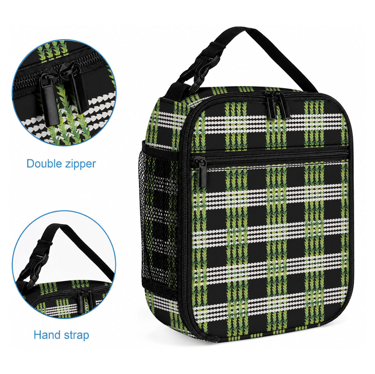 Aloha Hawaii Pakalana Pikake Lei Lunch Bag Palaka Inspired Hawaiian-plaid Black