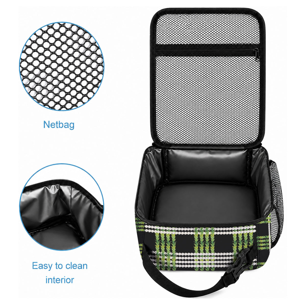 Aloha Hawaii Pakalana Pikake Lei Lunch Bag Palaka Inspired Hawaiian-plaid Black