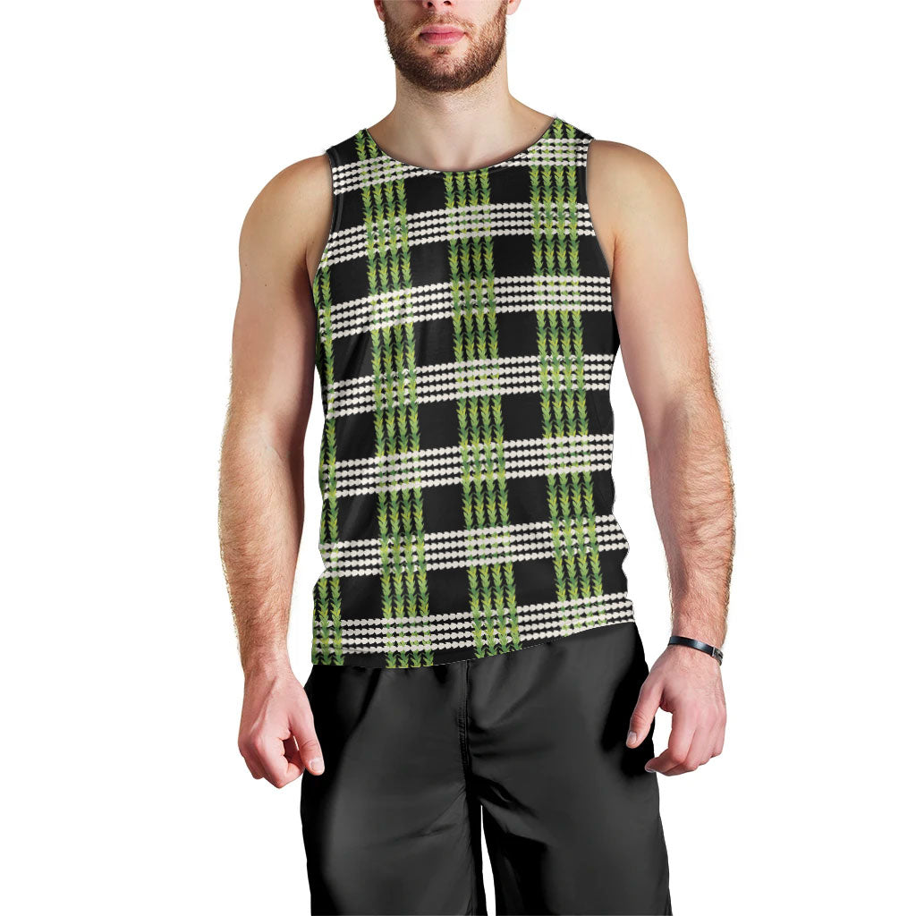 Aloha Hawaii Pakalana Pikake Lei Men Tank Top Palaka Inspired Hawaiian-plaid Black