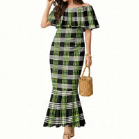 Aloha Hawaii Pakalana Pikake Lei Mermaid Dress Palaka Inspired Hawaiian-plaid Black