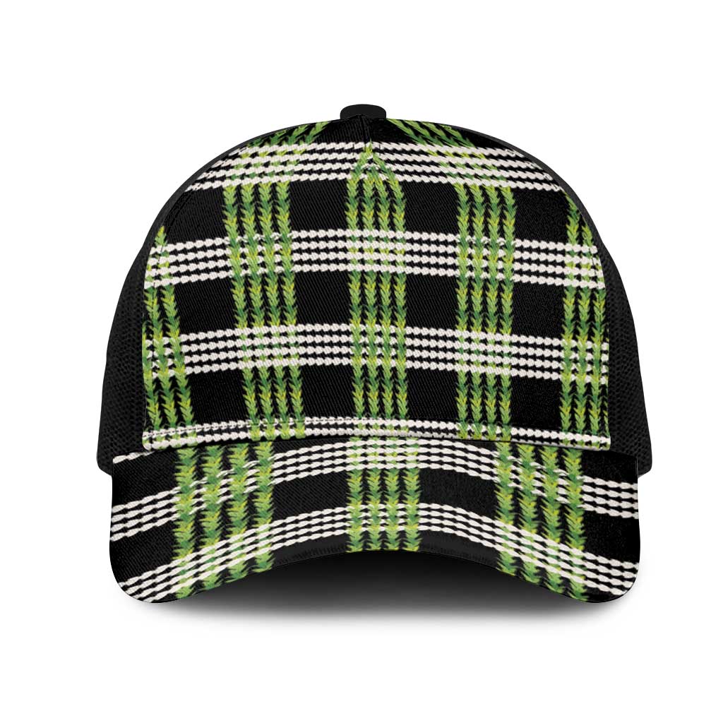 Aloha Hawaii Pakalana Pikake Lei Mesh Trucker Cap Palaka Inspired Hawaiian-plaid Black