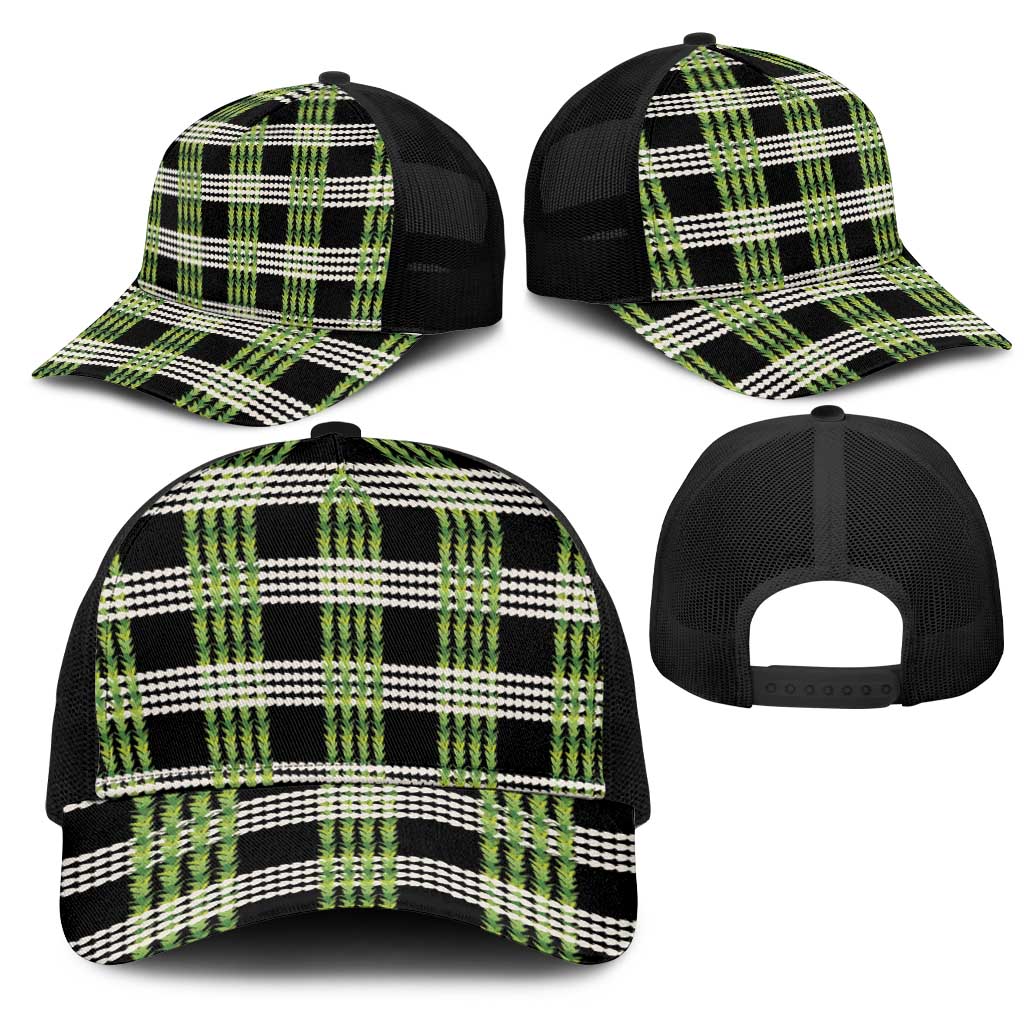 Aloha Hawaii Pakalana Pikake Lei Mesh Trucker Cap Palaka Inspired Hawaiian-plaid Black