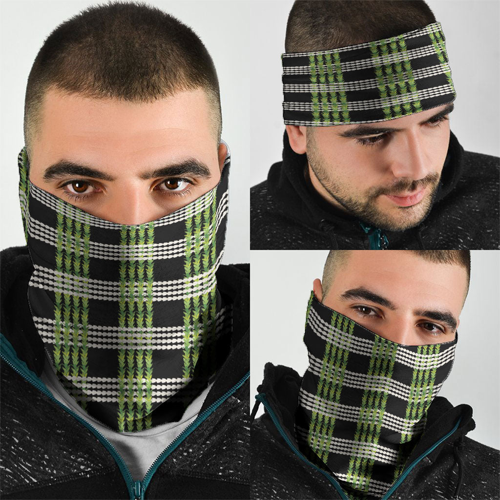 Aloha Hawaii Pakalana Pikake Lei Neck Gaiter Palaka Inspired Hawaiian-plaid Black
