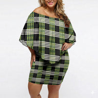 Aloha Hawaii Pakalana Pikake Lei Off Shoulder Short Dress Palaka Inspired Hawaiian-plaid Black