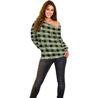 Aloha Hawaii Pakalana Pikake Lei Off Shoulder Sweater Palaka Inspired Hawaiian-plaid Black