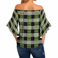Aloha Hawaii Pakalana Pikake Lei Off Shoulder Wrap Waist Top Palaka Inspired Hawaiian-plaid Black