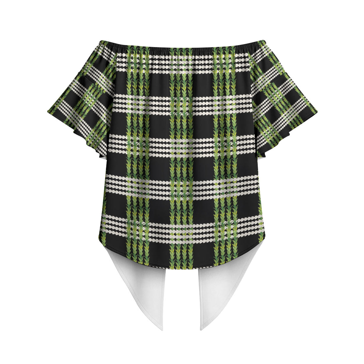 Aloha Hawaii Pakalana Pikake Lei Off Shoulder Wrap Waist Top Palaka Inspired Hawaiian-plaid Black