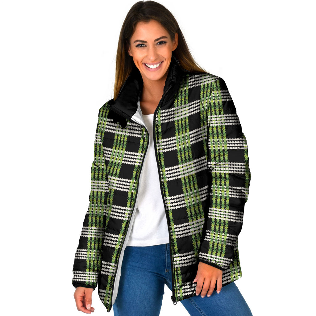 Aloha Hawaii Pakalana Pikake Lei Padded Jacket Palaka Inspired Hawaiian-plaid Black