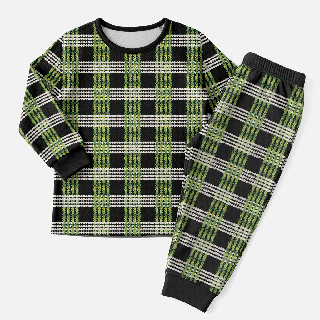 Aloha Hawaii Pakalana Pikake Lei Christmas Pajama Set Palaka Inspired Hawaiian-plaid Black