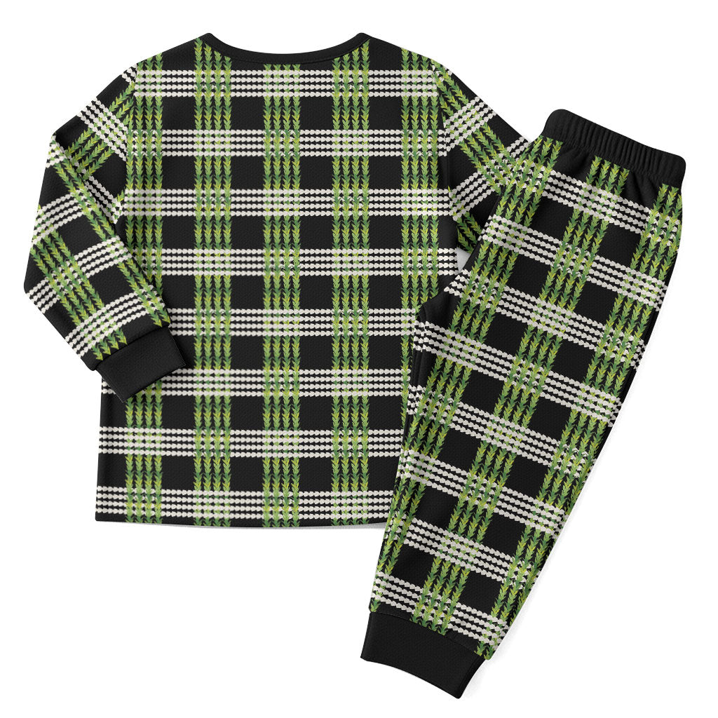 Aloha Hawaii Pakalana Pikake Lei Christmas Pajama Set Palaka Inspired Hawaiian-plaid Black