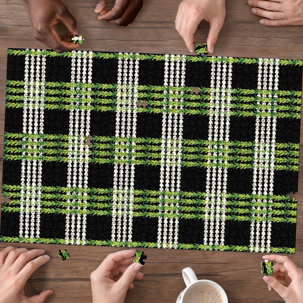Aloha Hawaii Pakalana Pikake Lei Puzzle Palaka Inspired Hawaiian-plaid Black