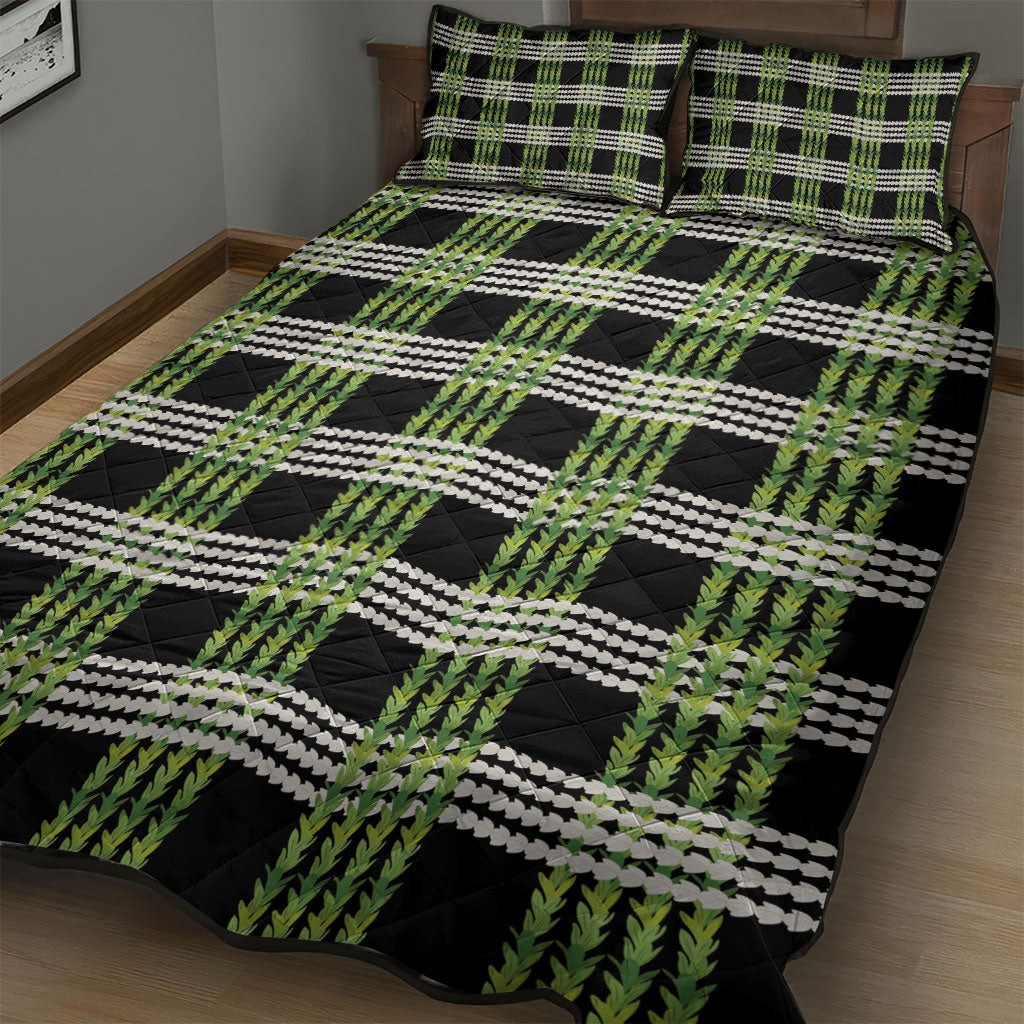 Aloha Hawaii Pakalana Pikake Lei Quilt Bed Set Palaka Inspired Hawaiian-plaid Black