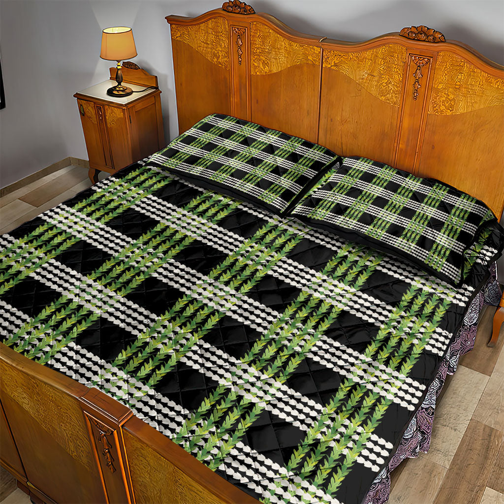 Aloha Hawaii Pakalana Pikake Lei Quilt Bed Set Palaka Inspired Hawaiian-plaid Black