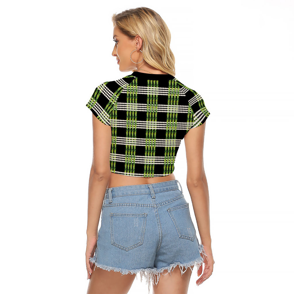 Aloha Hawaii Pakalana Pikake Lei Raglan Cropped T Shirt Palaka Inspired Hawaiian-plaid Black