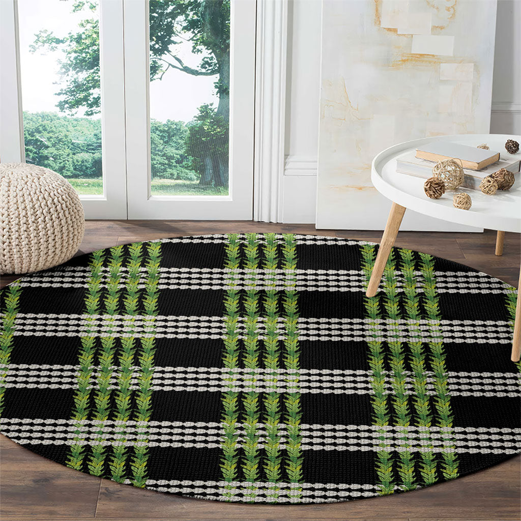 Aloha Hawaii Pakalana Pikake Lei Round Carpet Palaka Inspired Hawaiian-plaid Black