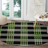 Aloha Hawaii Pakalana Pikake Lei Round Carpet Palaka Inspired Hawaiian-plaid Black