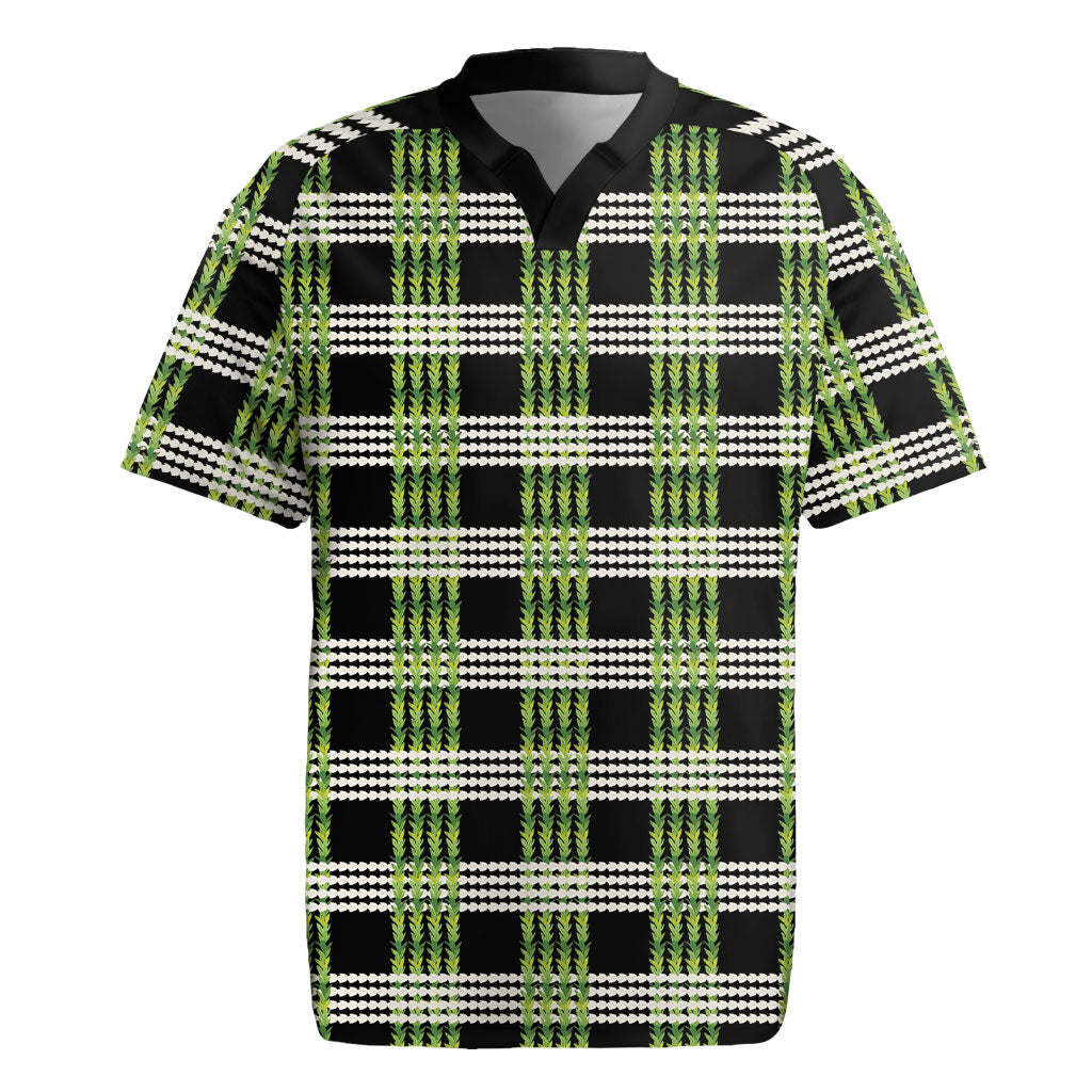 Aloha Hawaii Pakalana Pikake Lei Rugby Jersey Palaka Inspired Hawaiian-plaid Black