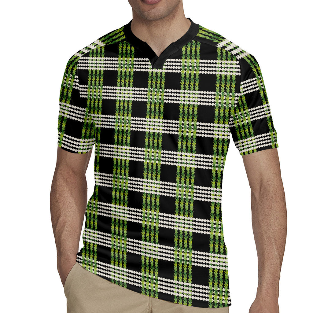 Aloha Hawaii Pakalana Pikake Lei Rugby Jersey Palaka Inspired Hawaiian-plaid Black