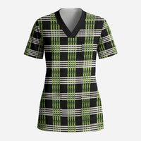Aloha Hawaii Pakalana Pikake Lei Scrub Top Palaka Inspired Hawaiian-plaid Black
