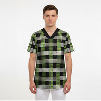 Aloha Hawaii Pakalana Pikake Lei Scrub Top Palaka Inspired Hawaiian-plaid Black