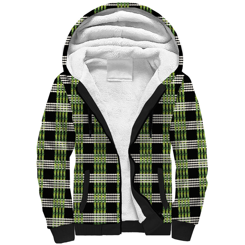Aloha Hawaii Pakalana Pikake Lei Sherpa Hoodie Palaka Inspired Hawaiian-plaid Black
