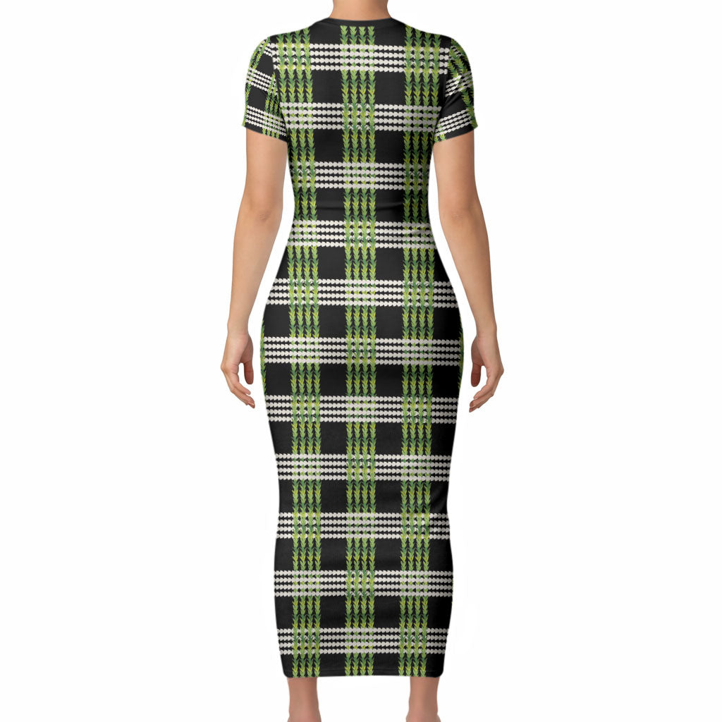Aloha Hawaii Pakalana Pikake Lei Short Sleeve Bodycon Dress Palaka Inspired Hawaiian-plaid Black