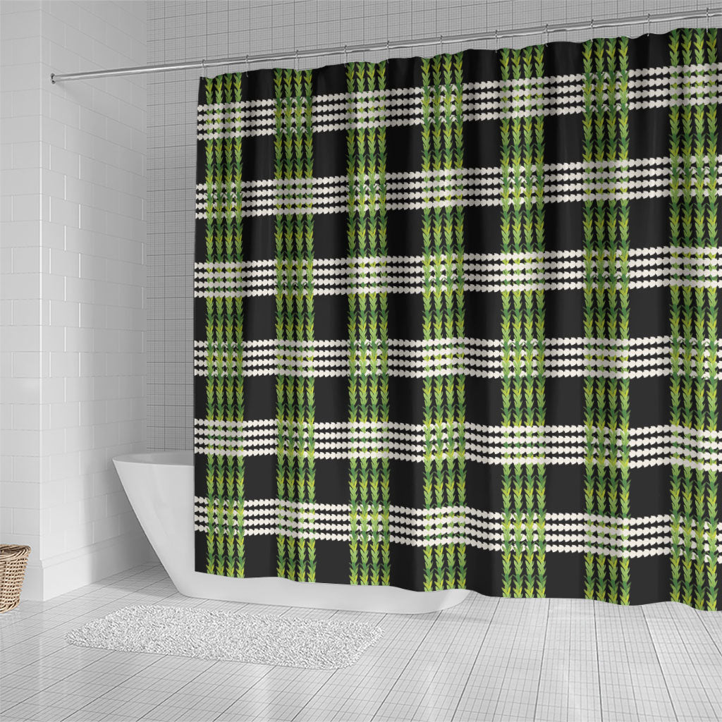Aloha Hawaii Pakalana Pikake Lei Shower Curtain Palaka Inspired Hawaiian-plaid Black