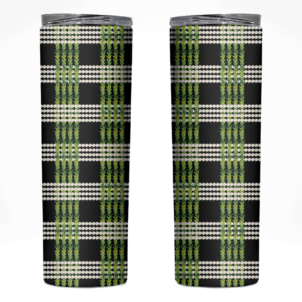 Aloha Hawaii Pakalana Pikake Lei Skinny Tumbler Palaka Inspired Hawaiian-plaid Black LT14 Black - Polynesian Pride