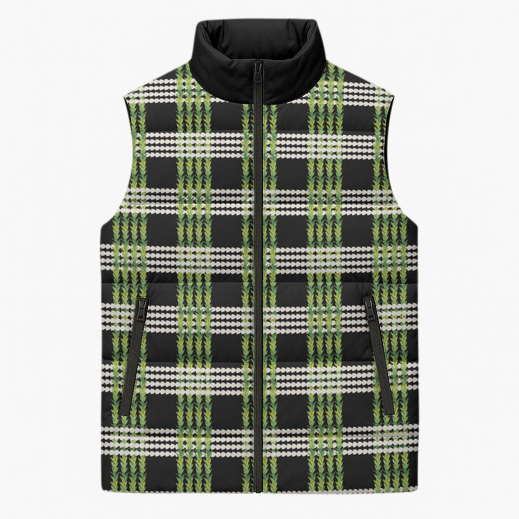 Aloha Hawaii Pakalana Pikake Lei Sleeveless Puffer Jacket Palaka Inspired Hawaiian-plaid Black