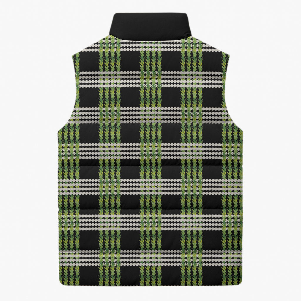 Aloha Hawaii Pakalana Pikake Lei Sleeveless Puffer Jacket Palaka Inspired Hawaiian-plaid Black
