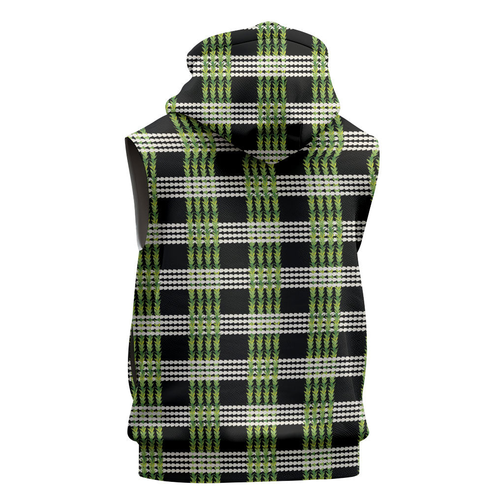 Aloha Hawaii Pakalana Pikake Lei Sleeveless Zip Hoodie Palaka Inspired Hawaiian-plaid Black