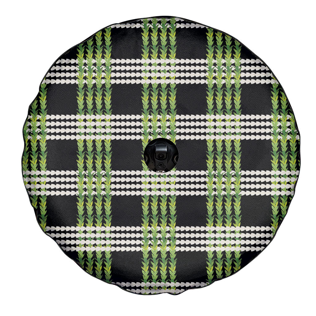 Aloha Hawaii Pakalana Pikake Lei Spare Tire Cover Palaka Inspired Hawaiian-plaid Black