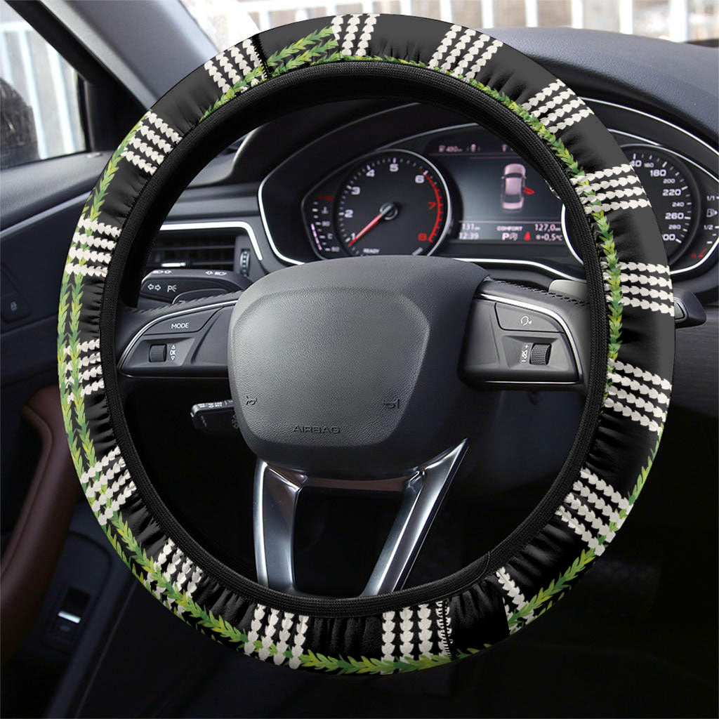 Aloha Hawaii Pakalana Pikake Lei Steering Wheel Cover Palaka Inspired Hawaiian-plaid Black