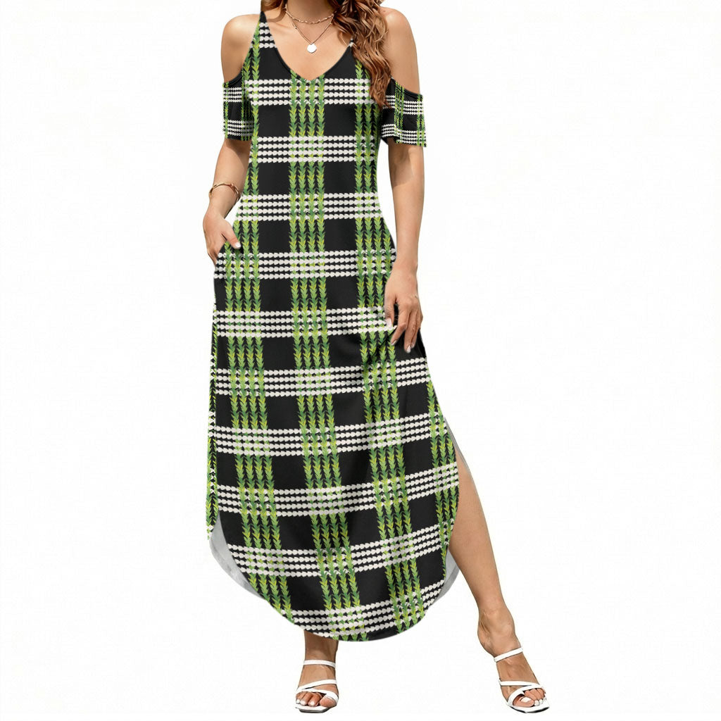 Aloha Hawaii Pakalana Pikake Lei Summer Maxi Dress Palaka Inspired Hawaiian-plaid Black