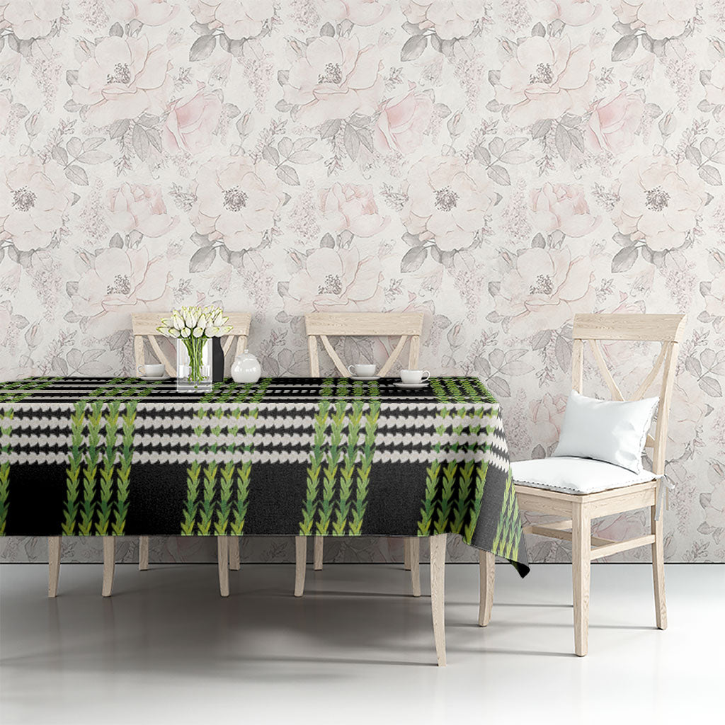 Aloha Hawaii Pakalana Pikake Lei Tablecloth Palaka Inspired Hawaiian-plaid Black