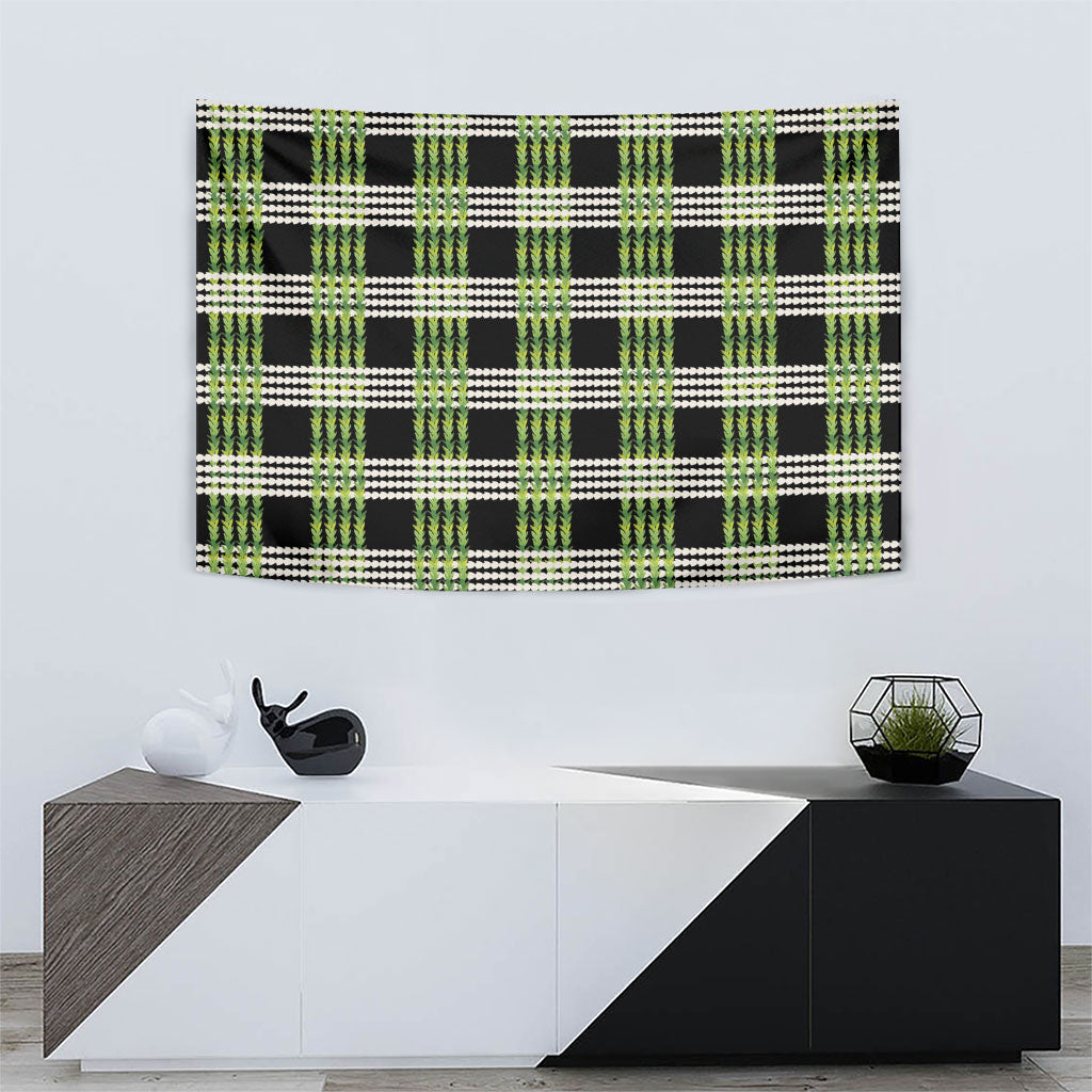 Aloha Hawaii Pakalana Pikake Lei Tapestry Palaka Inspired Hawaiian-plaid Black