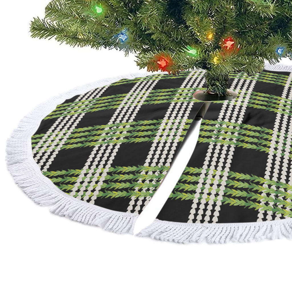 Aloha Hawaii Pakalana Pikake Lei Tree Skirt Palaka Inspired Hawaiian-plaid Black