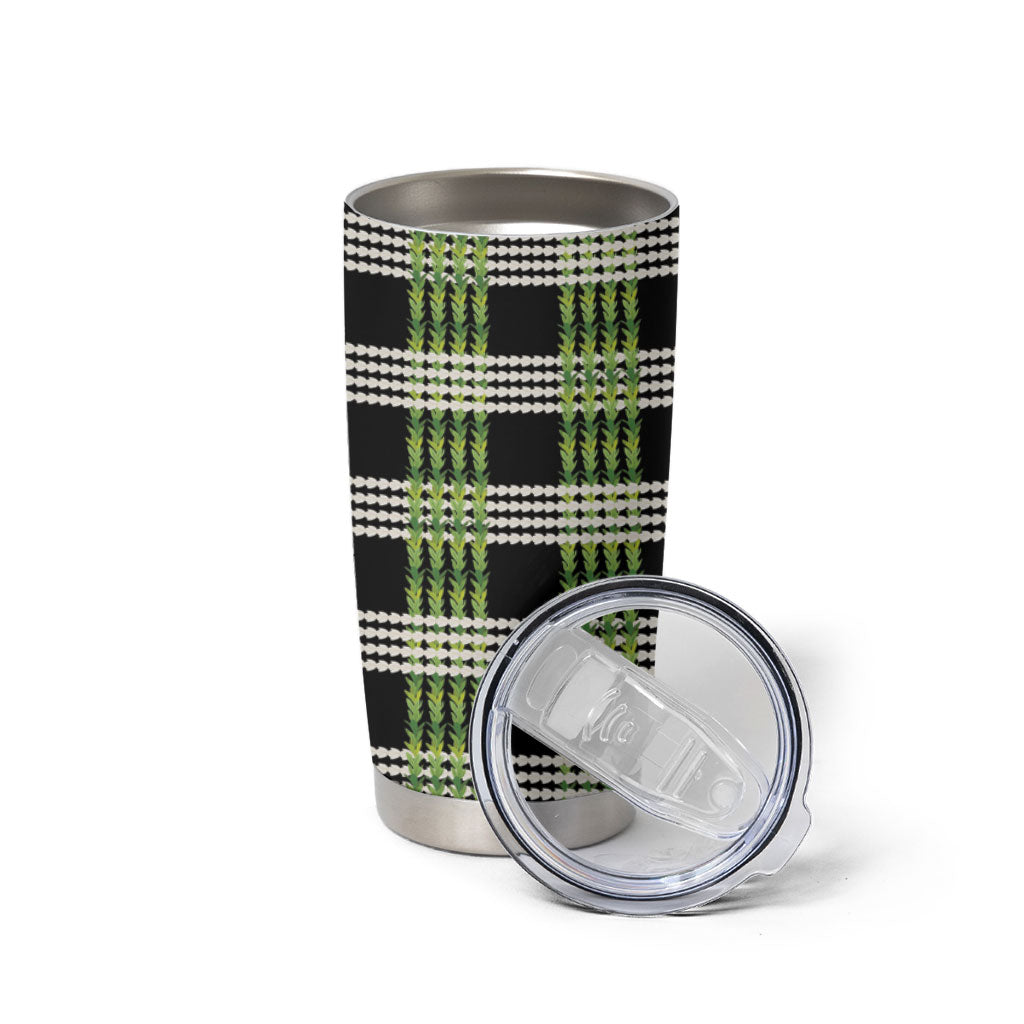 Aloha Hawaii Pakalana Pikake Lei Tumbler Cup Palaka Inspired Hawaiian-plaid Black