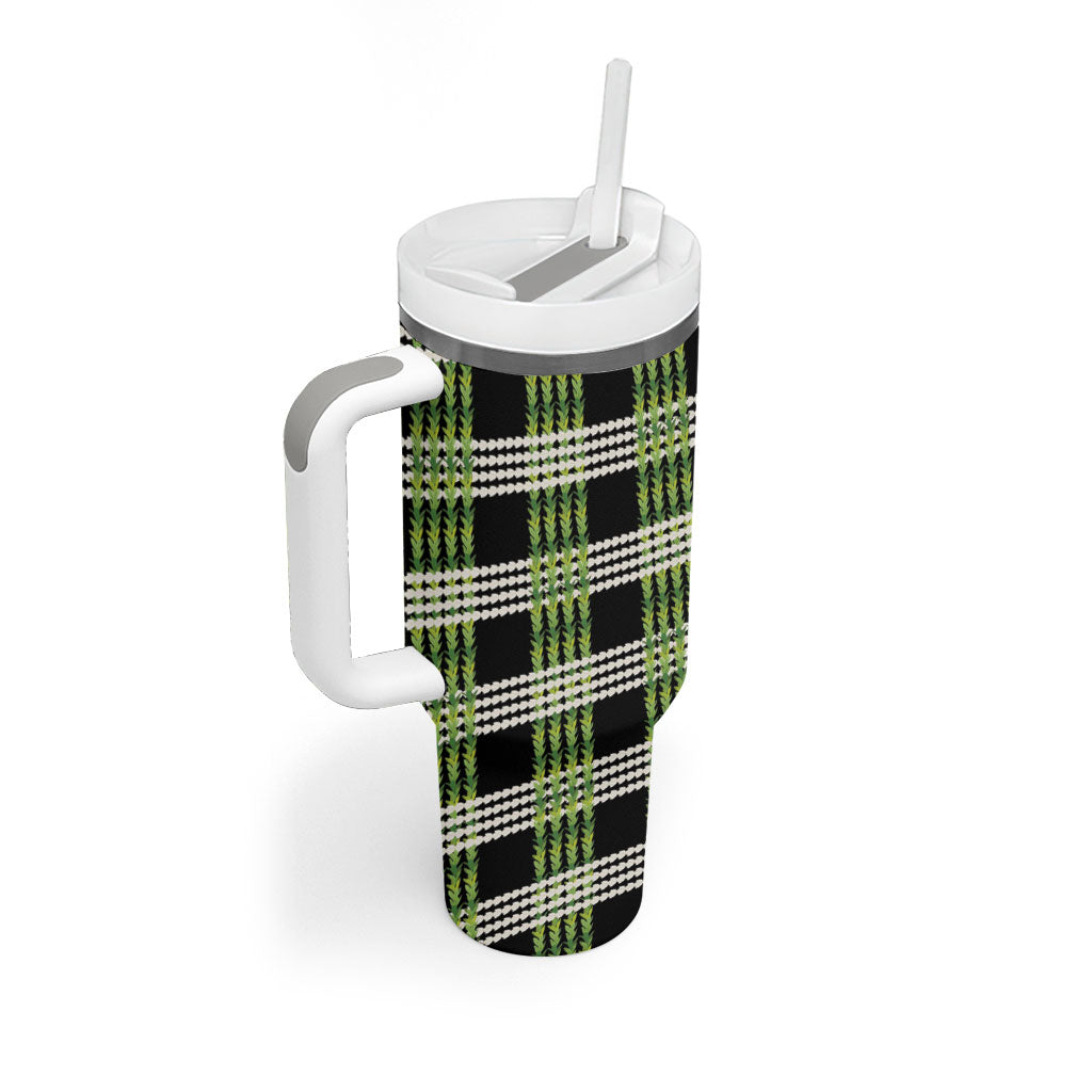 Aloha Hawaii Pakalana Pikake Lei Tumbler With Handle Palaka Inspired Hawaiian-plaid Black