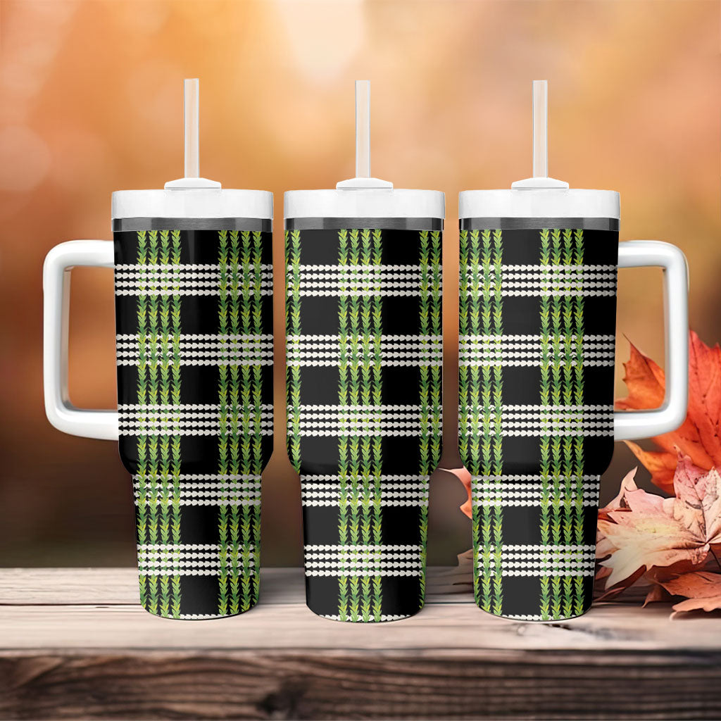 Aloha Hawaii Pakalana Pikake Lei Tumbler With Handle Palaka Inspired Hawaiian-plaid Black