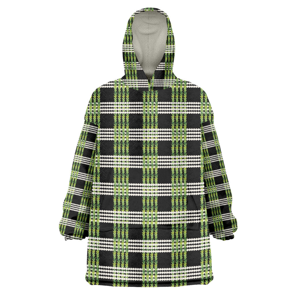 Aloha Hawaii Pakalana Pikake Lei Wearable Blanket Hoodie Palaka Inspired Hawaiian-plaid Black