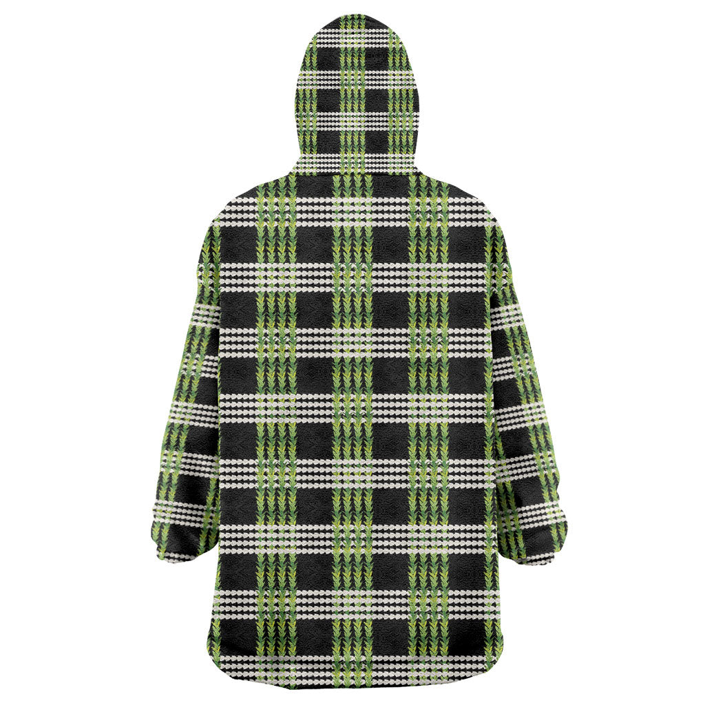 Aloha Hawaii Pakalana Pikake Lei Wearable Blanket Hoodie Palaka Inspired Hawaiian-plaid Black