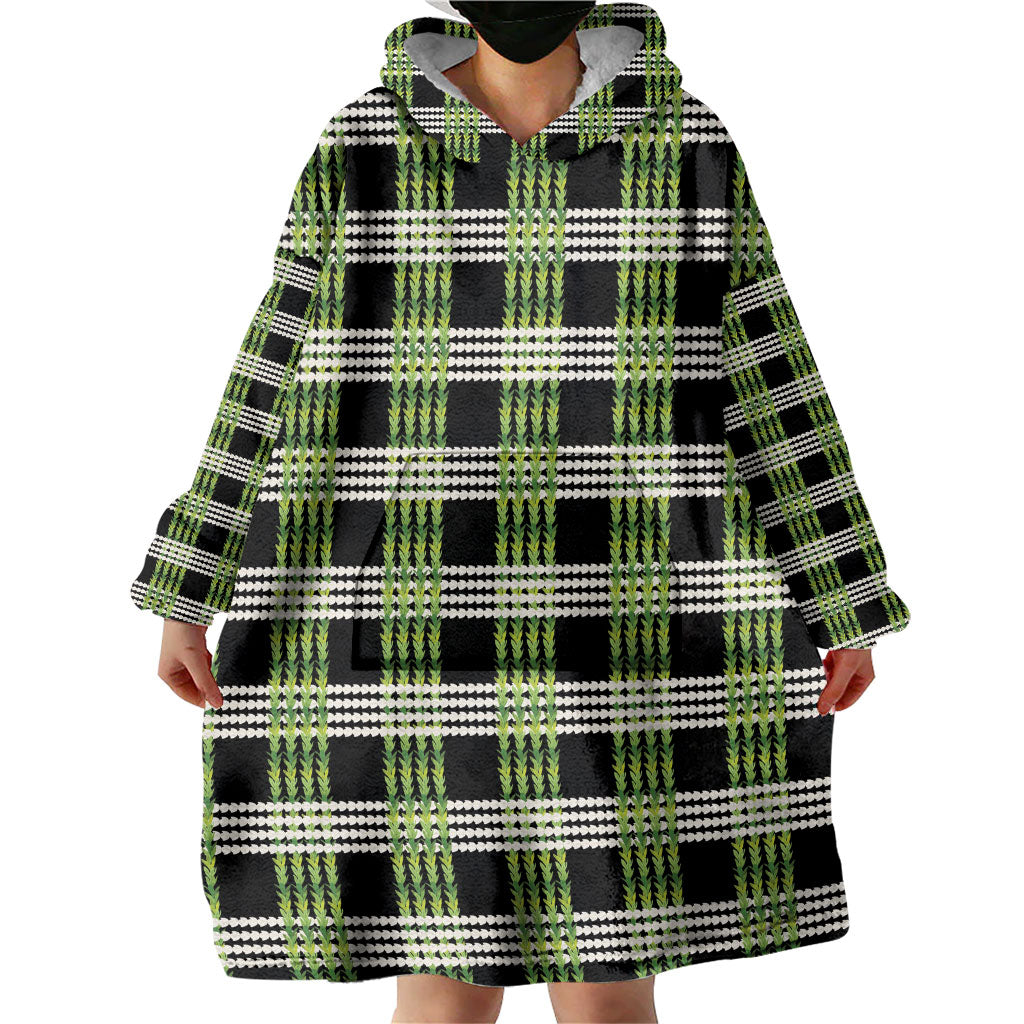 Aloha Hawaii Pakalana Pikake Lei Wearable Blanket Hoodie Palaka Inspired Hawaiian-plaid Black