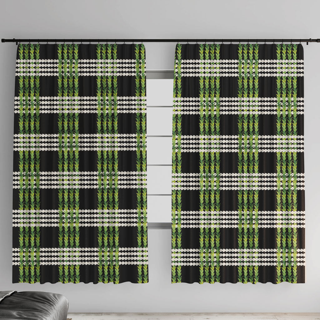 Aloha Hawaii Pakalana Pikake Lei Window Curtain Palaka Inspired Hawaiian-plaid Black