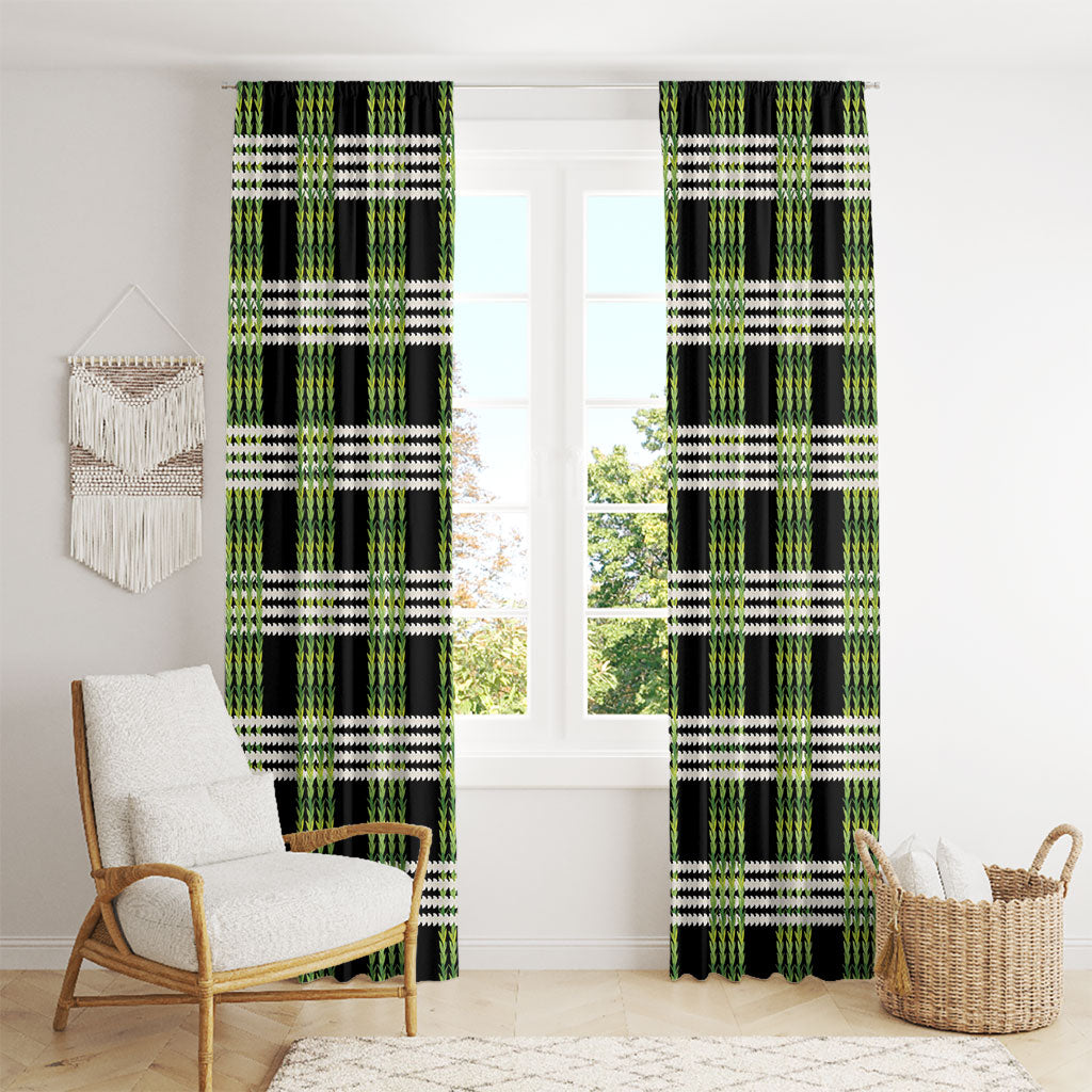 Aloha Hawaii Pakalana Pikake Lei Window Curtain Palaka Inspired Hawaiian-plaid Black